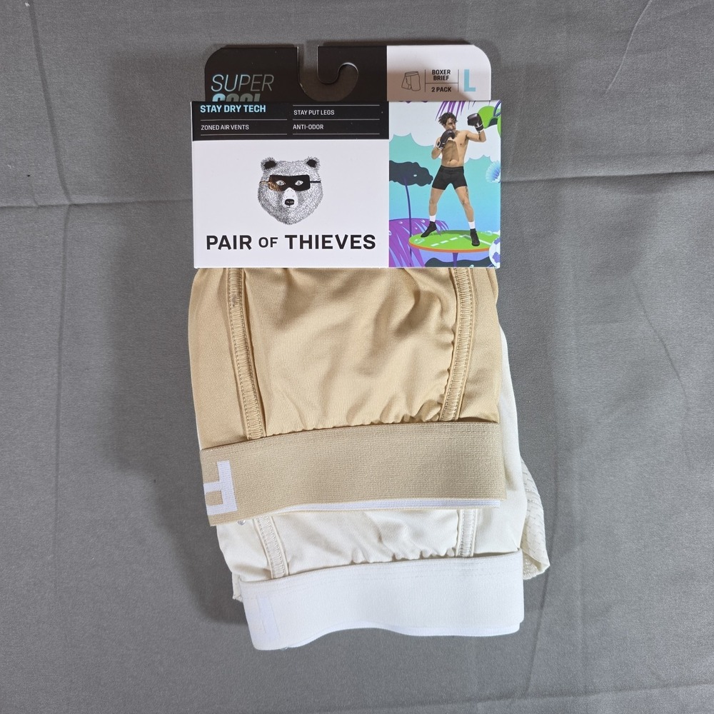 Pair of Thieves Men's Super Cool Boxer Briefs 2 Pack Large Neutral Tan & White